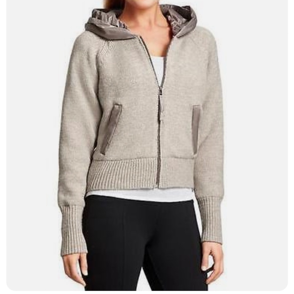 Athleta Wool Attica Sweater Jacket Taupe Full Zip Size Medium